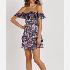 For Love & Lemons Flora Off Shoulder Dress Medium Navy